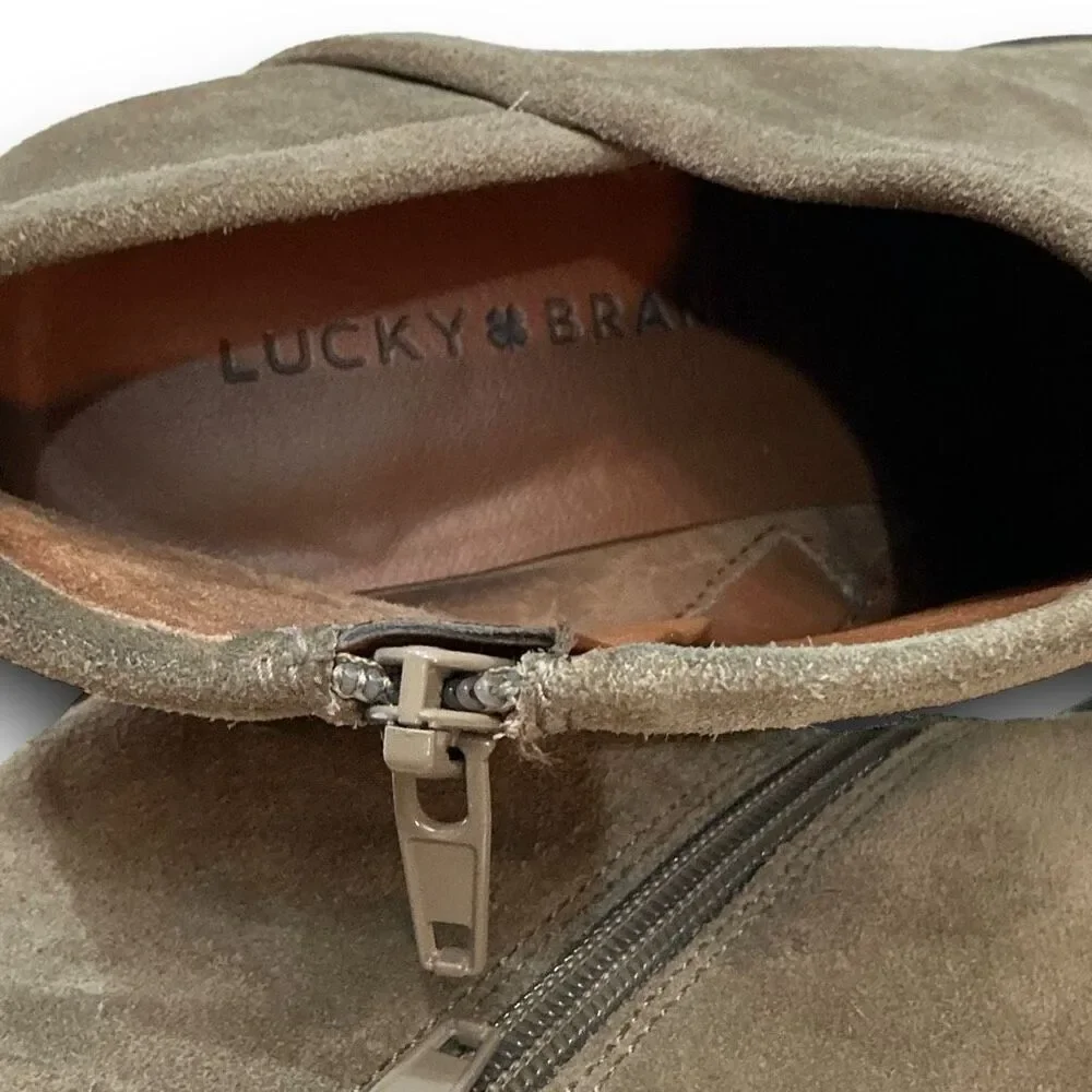Lucky Brand LK-Salza Leather Suede Zip Up Salza Booties Ankle Boots